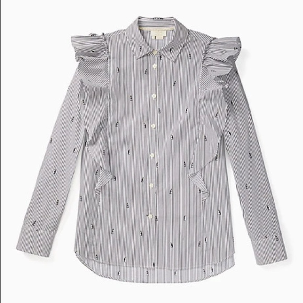 NWOT Kate Spade Penguin Print Stripe Ruffle Blouse